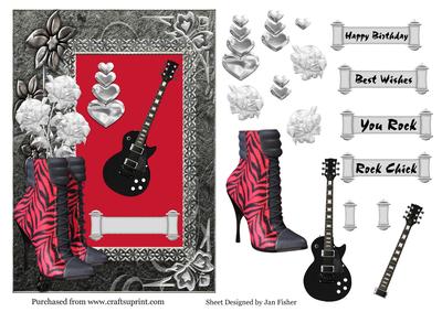 Guitar & Roses in Black & Red
