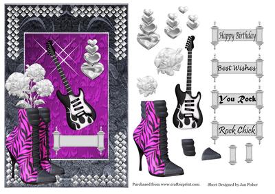 Guitar & Roses in Purple & Black