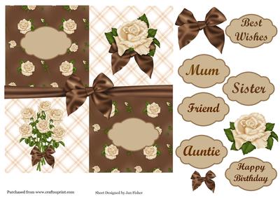 Brown & Cream Roses 8 x 8 Card Front