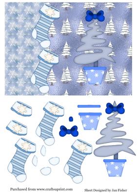 Blue Christmas Tree & Stockings