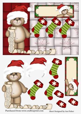 Teddies Santa List with Stockings