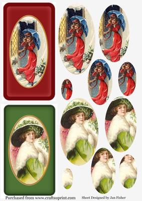 Vintage Christmas Ladies Pyramid Toppers 1