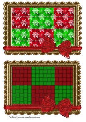 2 Card Fronts in Red & Green with Gold Frame