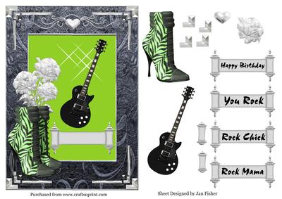 Guitar & Roses in Lime & Black