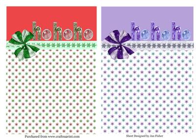 2 A5 Ho Ho Ho Card Fronts in Red & Green & Blue & Lilac