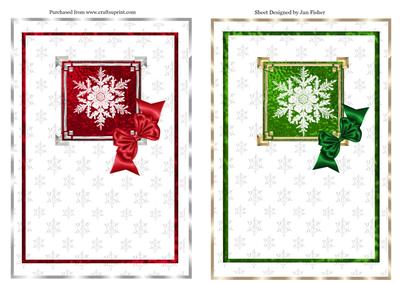 2 A5 Christmas Snowflake Card Fronts in Red & Green