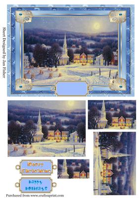 Winter Village Scene Pyramid Topper