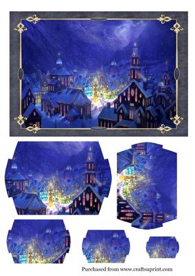 Vintage Village Scene with Central Tree Pyramid