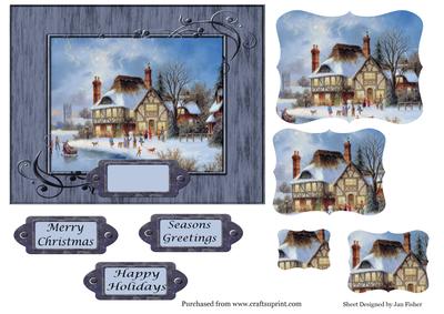 Vintage Village Scene Children in the Snow Pyramid