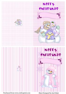 2 A6 Quick Cards Snowmen in Pink