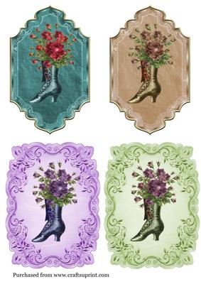 Set of 4 Vintage Roses & Boot Toppers