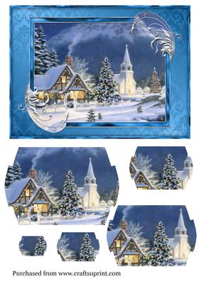 A5 Christmas Vintage Village Church Scene