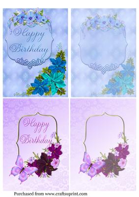 2 A6 Birthday Toppers in Blue & Lilac with Insert