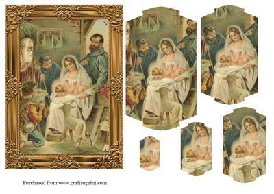 Vintage Nativity Scene in Copper Frame