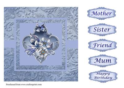 8 in Winter Flowers Topper in Blue with Sentiment Panels