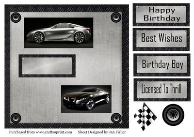 8 in Black & Silver Sports Cars on Silver Backing