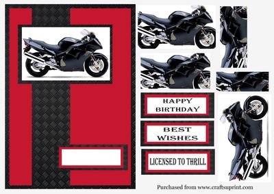 Black Motor Cycle on Red Backing Pyramid Card