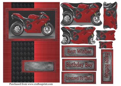 Motorcycle Pyramid Topper on Red Backing