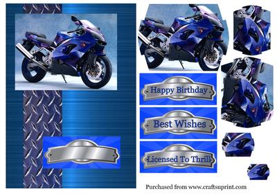 Blue Motorcycle Pyramid Topper on Blue Backing