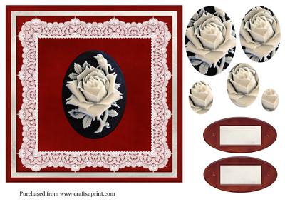 7 in White Rose on Red Backing Pyramid Topper