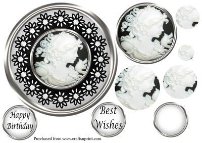 Round Black & White Cameo Pyramid Topper