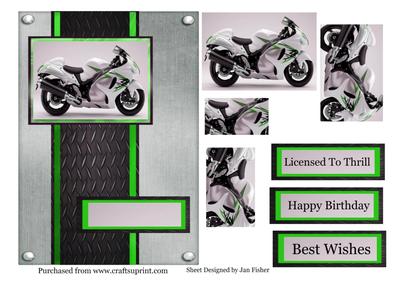 White & Green Motorbike on Black & Silver