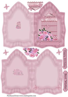 Shaped Card & Insert with Birdcage in Pink