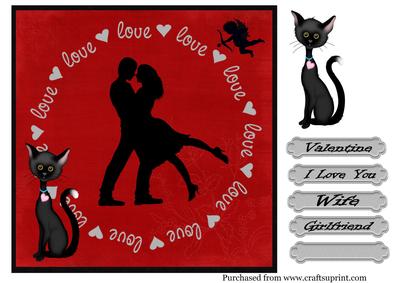 Silhouette Couple in Black & Red with Kitty