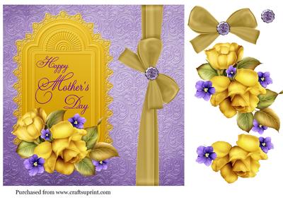 Yellow Roses on Lilac Backing