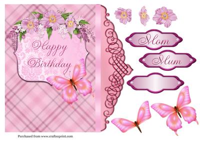 8in Shaped Card in Pink with Butterfly