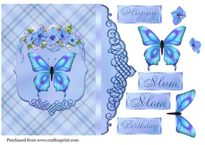 8in Card Topper in Blue with Butterfly