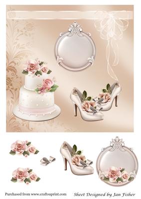 8in Wedding Cake & Shoes Topper