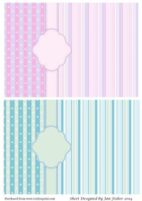 2 Card Fronts Stripes in Pink & Blue
