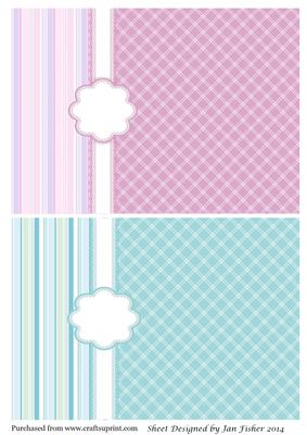 2 Card Fronts Stripes & Diamonds in Pink & Blue