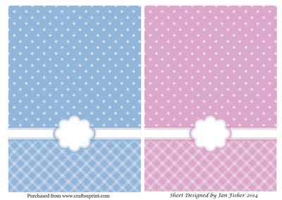 2 Card Fronts Daisys & Diamonds in Pink & Blue Portrait