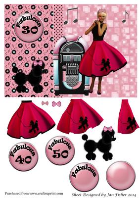 Juke Box Fabulous Card Front in Pinks