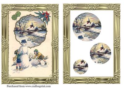 Vintage Snowman Pyramid with Gold Frame