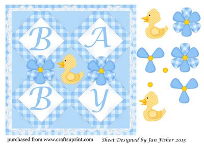 8 x 8 in Baby Boy Card Topper with Decoupage