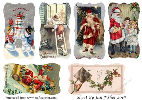 6 x shaped vintage christmas tags 3