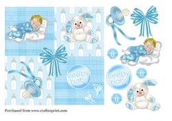 Baby Boy 8in Blue Patchwork Topper