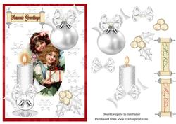 Red with White Candle with Vintage Image
