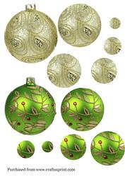 2 Green & Gold Bauble Pyramid Toppers