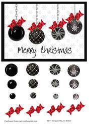 Black Christmas Baubles Pyramid Card