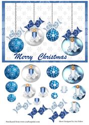 Blue Christmas Baubles Pyramid Card
