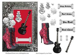 Guitar & Roses in Black & Red