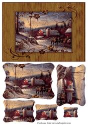 Vintage Village Scene with Horse & Sled Pyramid