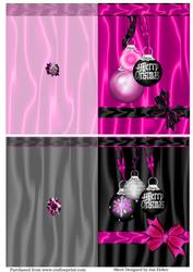 2 A6 Christmas Bauble Cards in Pink & Black