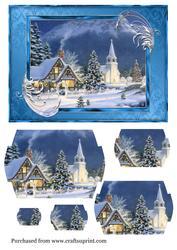 A5 Christmas Vintage Village Church Scene