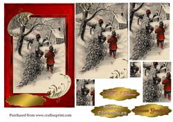Bringing Home the Tree in Red Frame Pyramid Topper