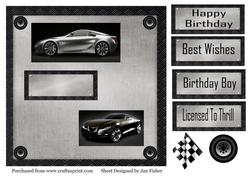 8 in Black & Silver Sports Cars on Silver Backing